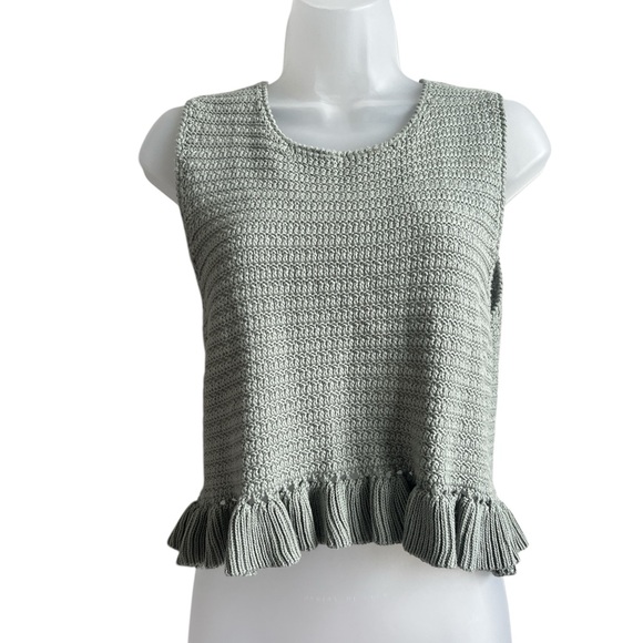 NWT Lulus Flouncin' Around Dusty Sage Cropped Ruffled Sweater Tank Size Medium - Picture 5 of 11